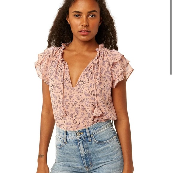 misa los angeles pink paisley chiffon skirt nahla  + top Maria set Size Medium - Picture 13 of 13